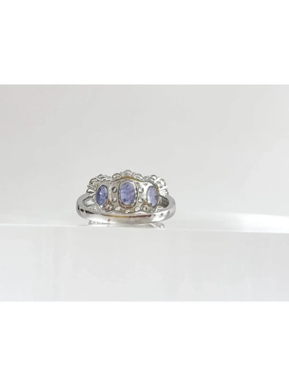 Tanzanite Gemstone Triple Oval Cut Halo Sterling Silver 925 Vintage Ring - sz 8